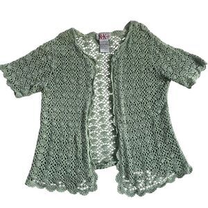 R&K Originals Green Crochet Open-Front Cardigan Size 14